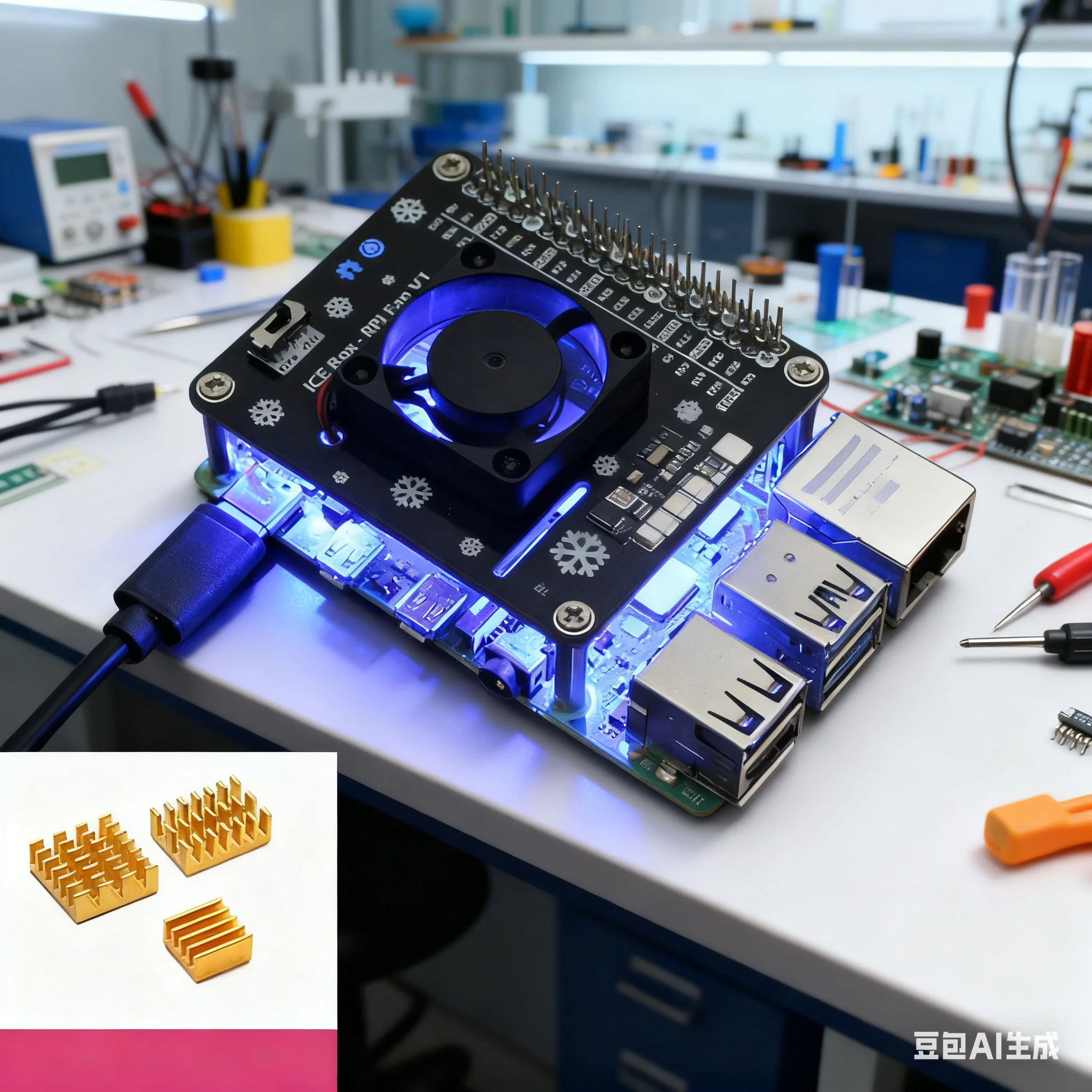 Raspberry Pi Water Cooling Kit - Aktiver Kühlhut für Raspberry Pi 5/4B/3B+